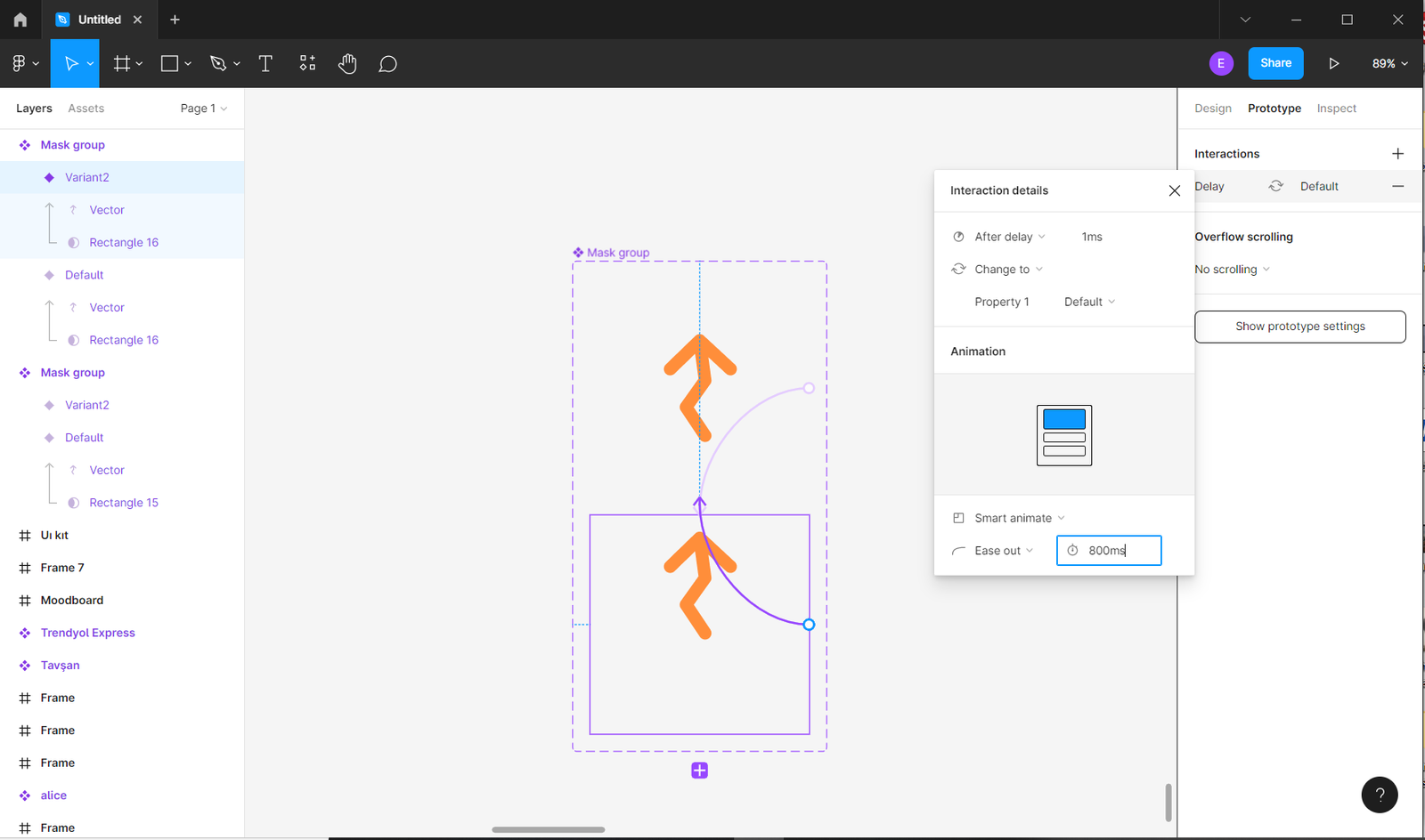 QUICKLY ARROW ANIMATE IN FIGMA